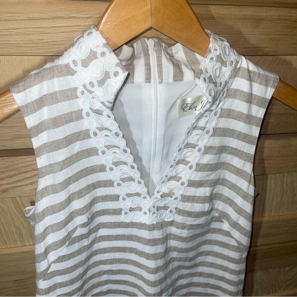 Eliza J Striped High Low Dress - Tan and White